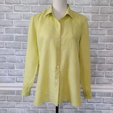 Vintage Real Clothes Saks Fifth Avenue Irish Linen Shirt Bouse Button Down Sz 8