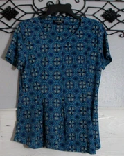 Roz & ALI Women's Knit Top Size PM Short Sleeve Multicolored Round Neck