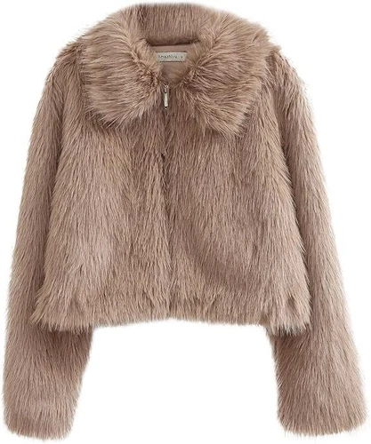 Women' Faux Fur Short Long Sleeve Jacket Zipper Warm Coat Faux Fur - Foto 12 di 28