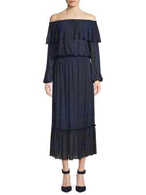 fitted lace wedding dress Beverley Black Mesh Maxi Dress - US 8