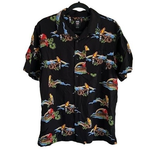 VANS Hoffman California Fabrics All Over Parrot Print Button Up Shirt Tropic Med