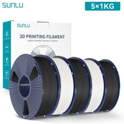5×1KG SUNLU Matte PLA 3D Drucker Filament 1.75mm Neatly Wound Filaments 