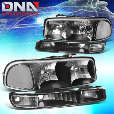 FOR 99-06 GMC GMT800 SIERRA BLACK/CLEAR SIDE TURN CORNER HEADLAMP+BUMPER LIGHT