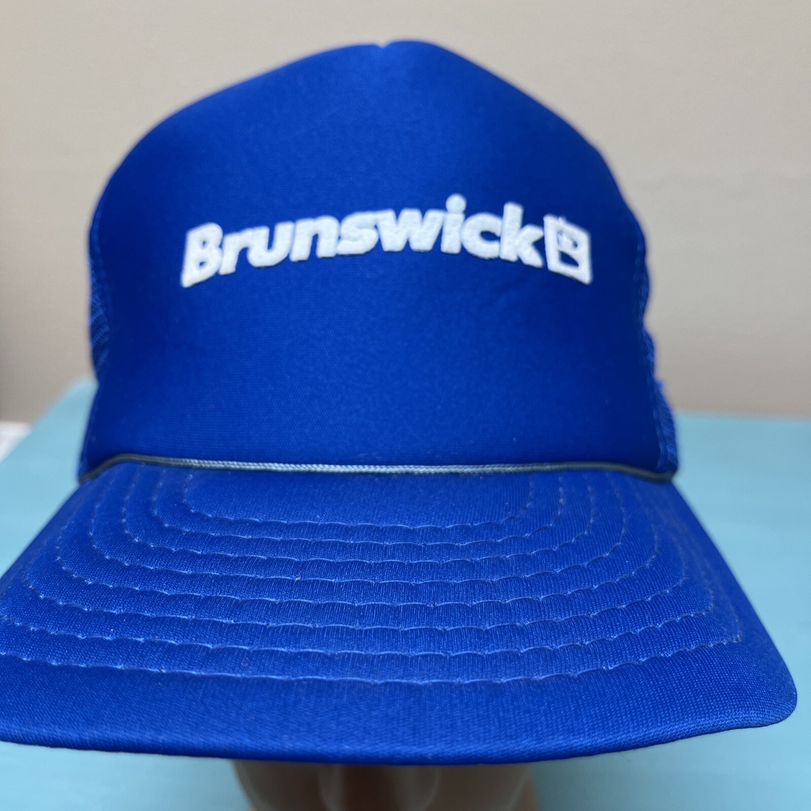Vintage  Brunswick Bowling Hat Snapback Cap Blue Mesh Back