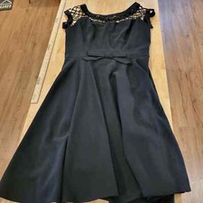 Black Fit & Flare Dress Mesh Shoulder Bow Detail