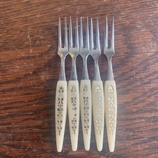 Vintage Stainless Steel Cocktail Appetizer Forks Plastic Handle Set of 5 Japan