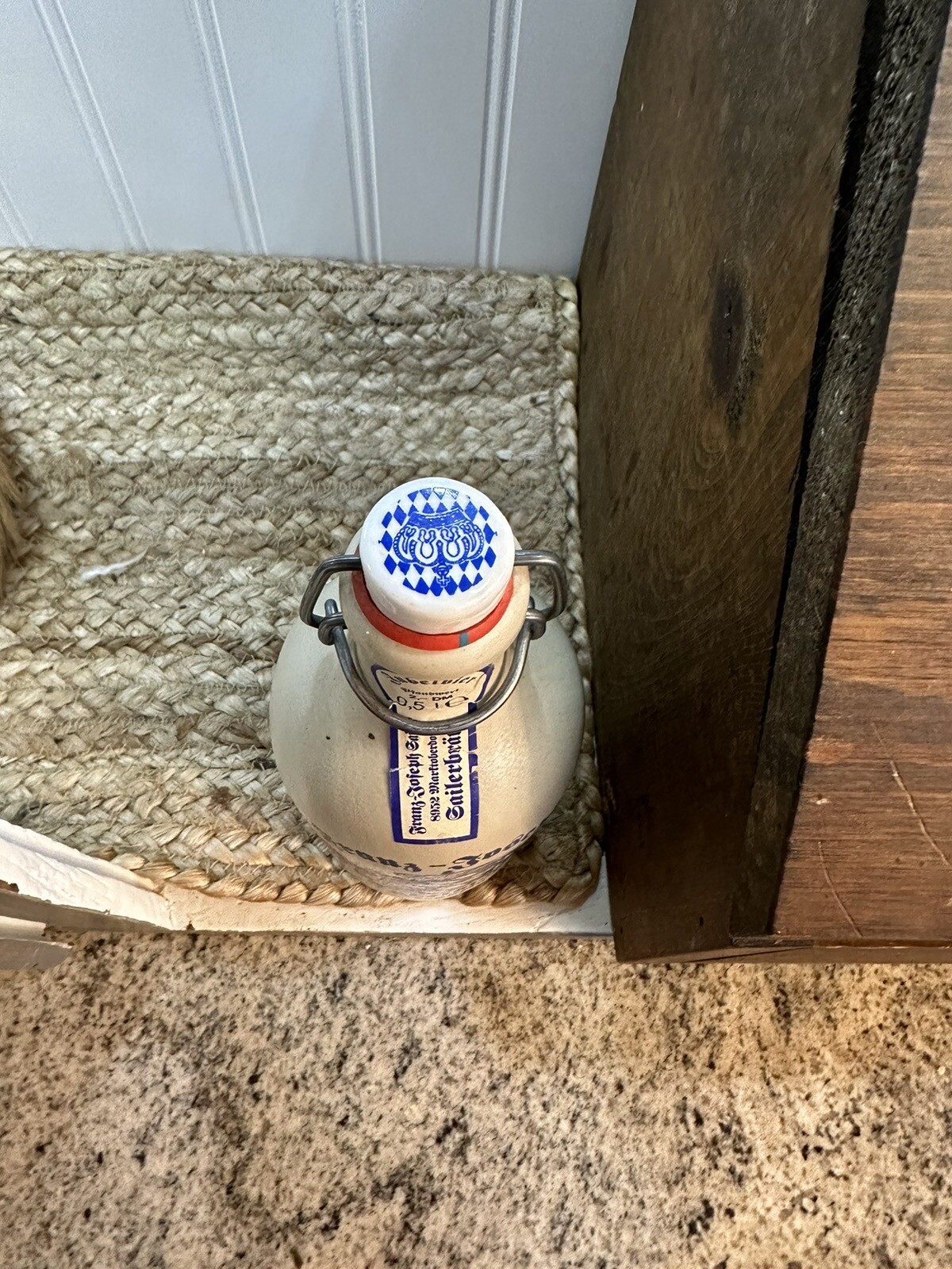 Franz Joseph Jubelbier German Stoneware Beer Bottle with Porcelain