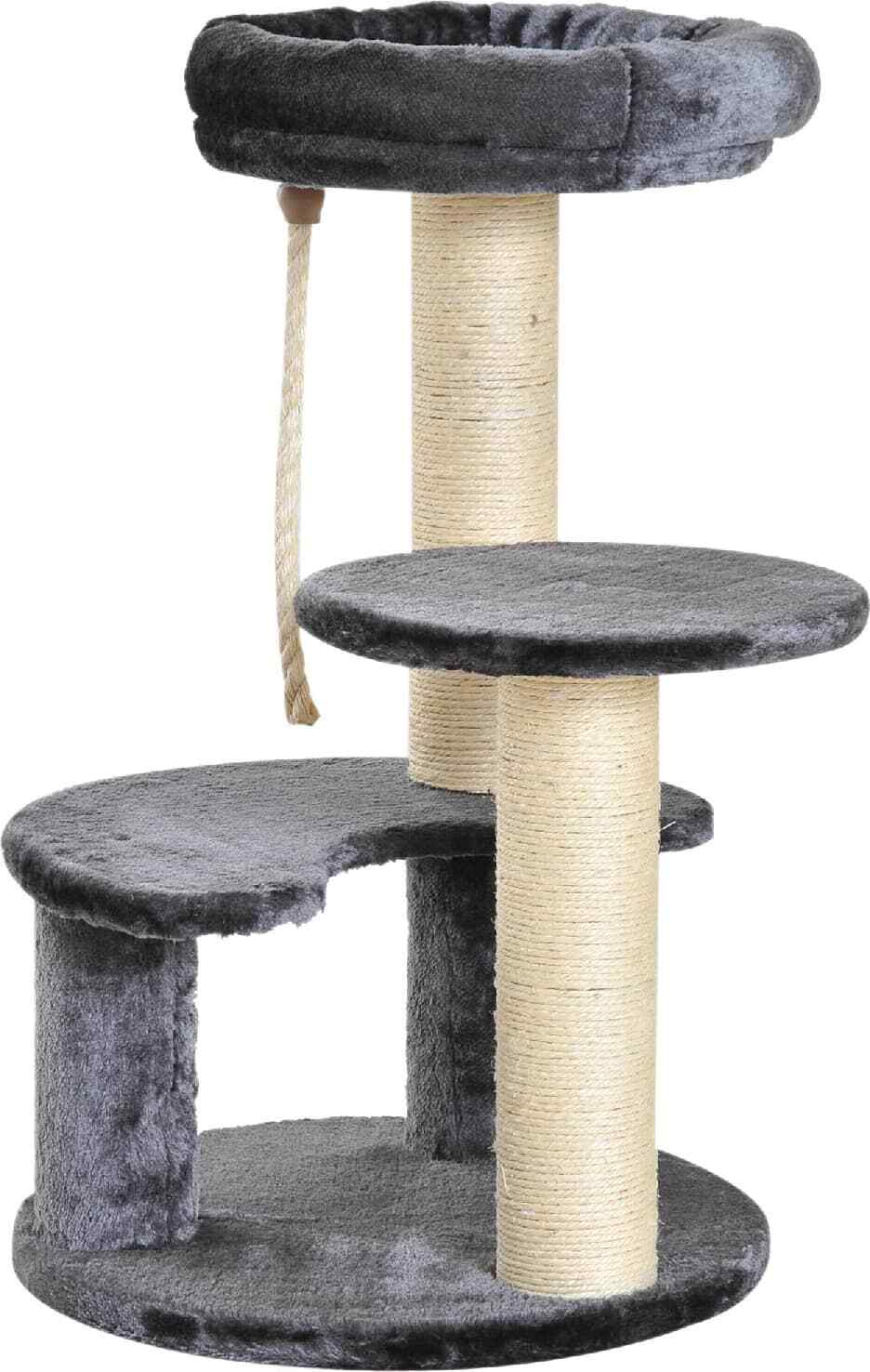 AllMyPets Albero Tiragraffi Gatti a 3 Livelli Peluche Sisal Naturale D30D0DGY