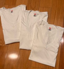 Vintage 90s Blank Solid Plain White V-Neck T-Shirt Size Large IRR Bundle Of 3