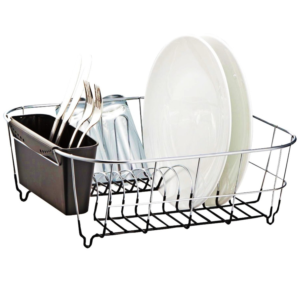 Kitchen Steel Over Sink Dish Drying Rack with Cutlery Holder