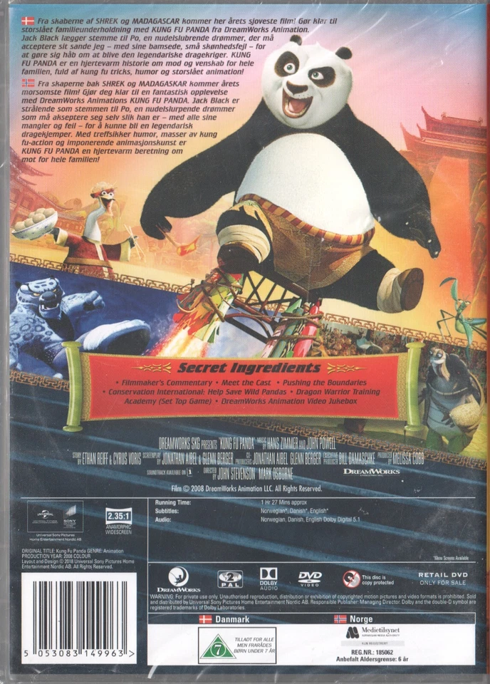 Kung Fu Panda 2008 Region 2 PAL DVD NEW Danish & Norwegian - Image 2 of 2