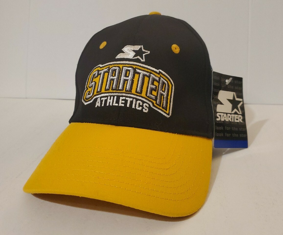 Vintage 90's Starter Athletics Strap Back Hat Cap Black Yellow