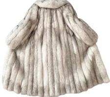 Real NORWEGIAN BLUE FOX FUR Coat Full Length Long ARCTIC Plush Grey Vintage