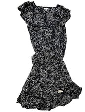 Max Studio Women’s Black/White Polka Dot Crepe Maxi Dress Tie Waist Sleeveless M