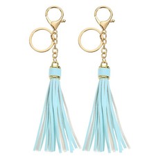 2Pcs Leather Keychain Tassels with Lobster Clasp Key Ring, Sky Blue