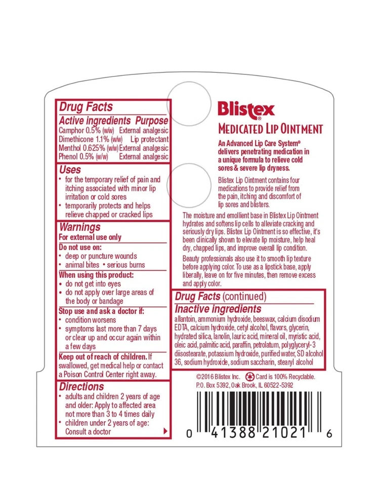 Ungüento labial medicado Blistex para sequedad y herpes labial, 0,21 oz (paquete de 6) Foto 3 de 3