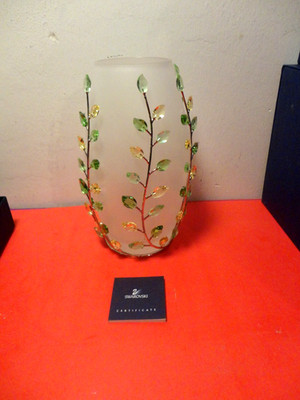 RARE Swarovski crystal Colored Topaz Leaves Vase New with Box (8 by 4 by 4'')