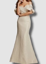 NEW tags 760 Jovani Fashions Gold Off the Shoulder Short Sleeve Gown Dress Sz 8