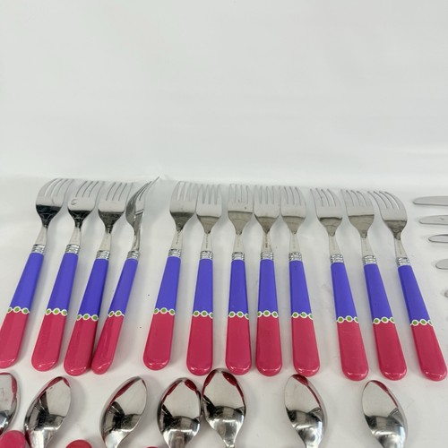 Vintage Flatware Silverware Pink Purple Plastic Handles 37 Pc Set Retro Camper - Picture 13 of 20