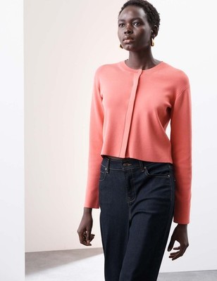 M&S - Autograph Damen Rundhals Langarm Full Zip Cardigan in Rouge