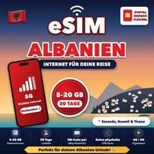eSIM Albanien 5GB 10GB 20GB 30 Tage Internet Urlaub Saranda Ksamil Digital