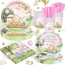 120PCS Pink Classic Winnie Bear Party Supplies Babyshower 1st Party Decoratio...