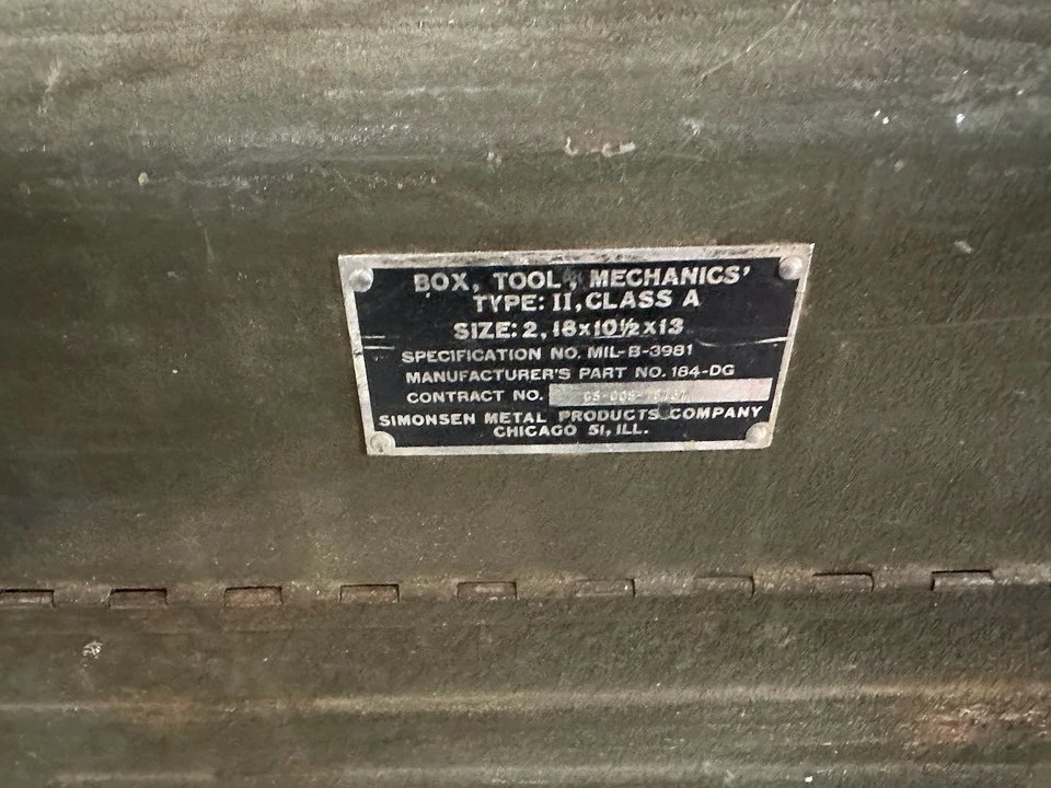 Vintage Simonsen Military Carry Tool Box Cantilever Type II Class A Made in USA - Image 2 of 4