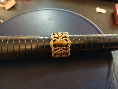 Vintage Tiger s Eye Ring Size 7   10K Gold Filled Wide Filigree Band   5g
