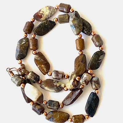 Jay King DTR long AGATE Earthtones Necklace with Copper Spacers