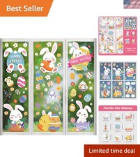 93 Pcs Cute Easter Window Clings Colorful Cartoon Bunny, Eggs Carrot Desi...