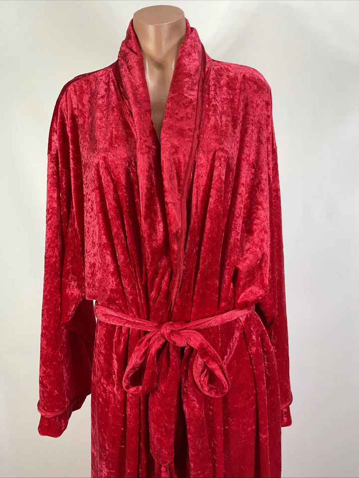 Bata Cacique Mujer 26/28 Rojo Terciopelo Aplastado Kimono Cinturón Lencería Prendas para Dormir Foto 3 de 4