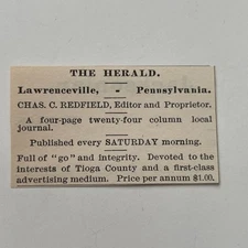 The Herald Chas. C. Redfield Lawrenceville PA 1890 Newspaper Ad SAI8-S61