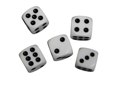 Blickdicht weiß 16 mm D6 Rollenspiel Würfel mit schwarzen Punkten