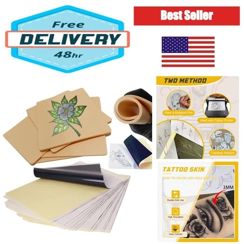 Tattoo Practice Skin Kit with Transfer Paper, Fake Skin and Stencil Paper for - product listing photo