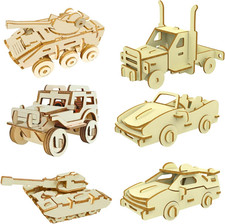 3D Wooden Puzzle - 6 Piece Set Wooden Car Brain Teaser Puzzle - DIY Assembly Car