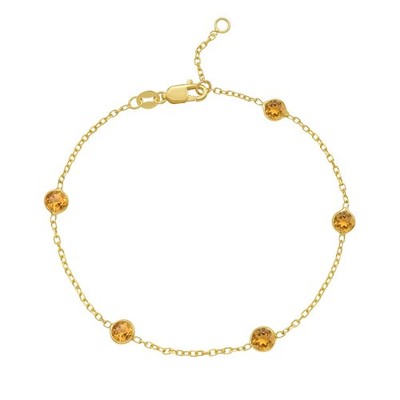 14k Yellow Gold 6.5'' - 7'' Adj Citrine Gemstone Solid Cable Chain Bracelet