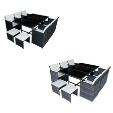 10 Seater Rattan Cube Garden Furniture Set Dining Table Chairs Stools Outdoor