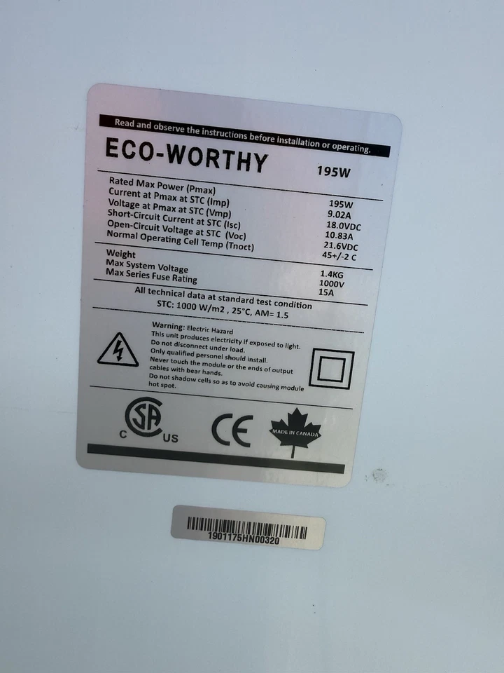 3 EA ECO-WORTHY 195 瓦 12 伏单晶太阳能电池板模块离网 — 第 2/3 张图片