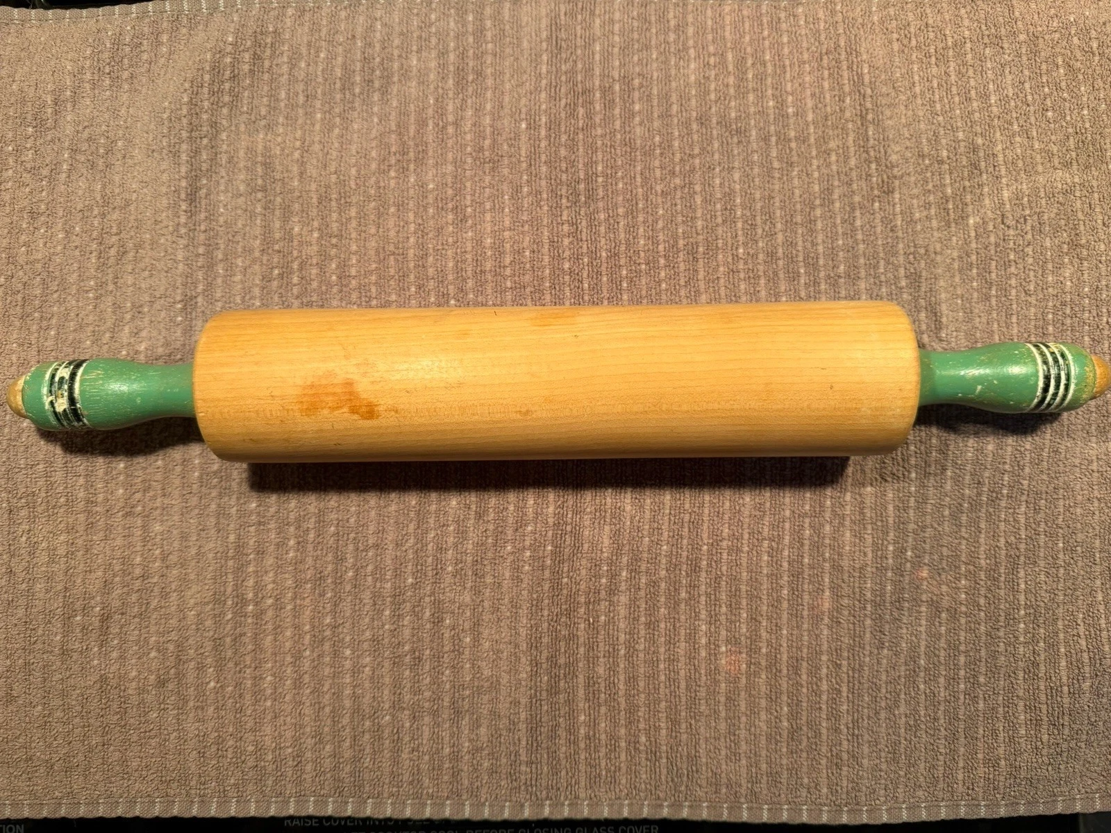 Rustic Farmhouse Kitchen Large 17.5” Green Black White Handle Wooden Rolling Pin