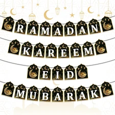 4Pcs Ramadan Kareem Banner Eid Mubarak Decoration, Ramadan Hanging Banners Decor
