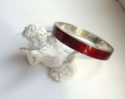 Vintage 925 Silber Armreif Designerstil bordeauxrot massiv Meisterpunze 21,22gr