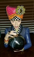 RETIRED STUNNING MACKENZIE CHILDS FORTUNE TELLER MIRROR CRYSTAL BALL FIGURINE
