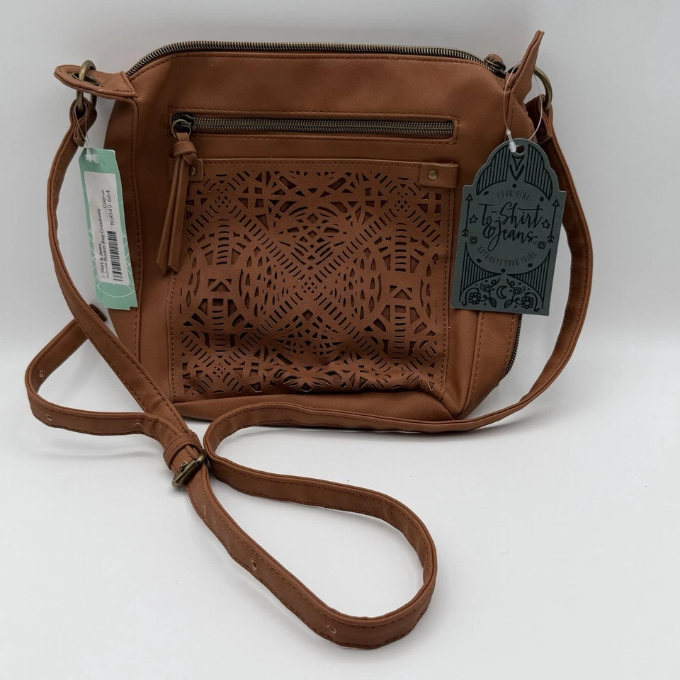 Camiseta e Jeans Jubileu Bolsa Transversal Conhaque Couro Sintético Nova Com Etiqueta - Imagem 3 de 4