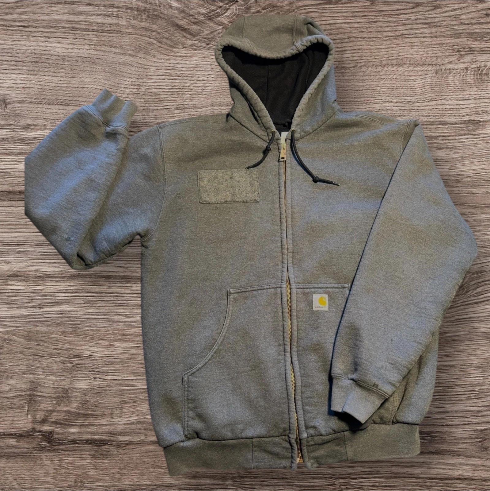 Rare Vtg 2007 Carhartt J149 Thermal Zip Hoodie Charcoal Sun Faded Error Patch-M