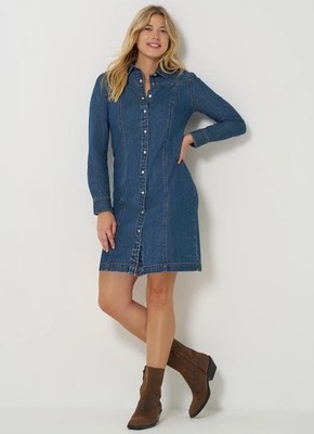 Lee Heritage Denim Shirt Dress Western Cowgirl Button Front Long Sleeve  Large | eBay