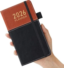 Pocket Planner 2026 Weekly and Monthly, Jan.2026 - Dec.2026, Black-Brown 
