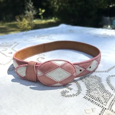 Handmade Bison Leather Handstitched Diamond Girls Western Pink Belt - Size 24