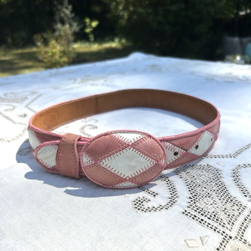 Handmade Bison Leather Handstitched Diamond Girls Western Pink Belt - Size 24