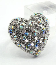 Clear Crystal Heart Adjustable Cocktail Ring