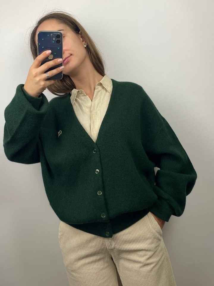 Lacoste France vintage womens oversized wool cardigan sweater y2k green